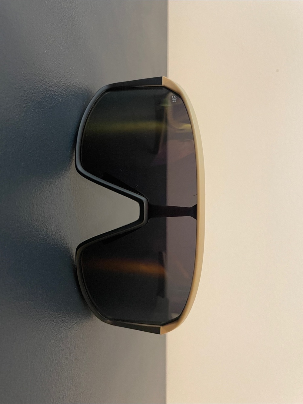 Men's Oversized Shield Sunglasses in Black and Tan